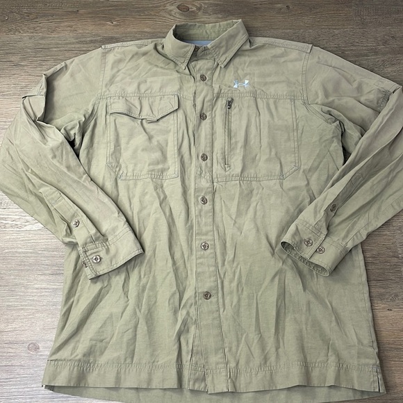 Under Armour Mens’s Tan All Season Gear Collared Button Down Outdoor Shirt, Med - Picture 1 of 10